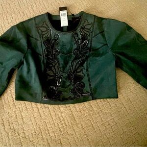 BCBG Sequined holiday long sleeve cropped top.